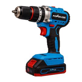 Akumulatorowa wiertarko-wkrętarka udarowa z silnikiem bezszczotkowym Powerlink, 20 V, 50 Nm, 13 mm, 2x akumulator 1,5 Ah i walizka