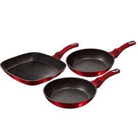 Zestaw patelni BerlingerHaus Burgundy, 3 elementy, granitowe