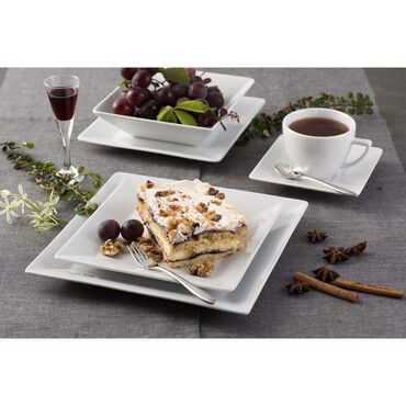 Zestaw obiadowo-kawowy z porcelany na 6 osób Lubiana Classic, 30 elementów, biały