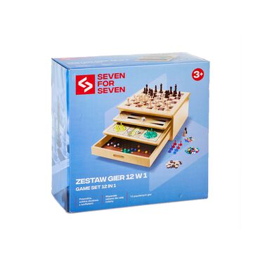SEVEN FOR 7_Zestaw gier 12 w 1 Seven for 7, w drewnianym opakowniu, białe_1