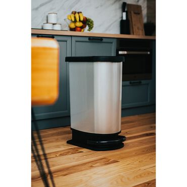 Kosz na śmieci Rotho Paso Duo, srebrny, 50 L, z pedałem