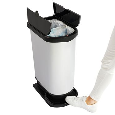 Kosz na śmieci Rotho Paso Duo, srebrny, 50 L, z pedałem