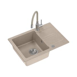Zlewozmywak granitowy SHORT, z baterią GUM, beżowy, 620 x 440 x 175 mm