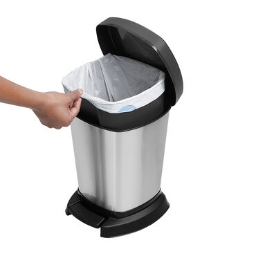 Kosz na śmieci Rotho Paso, srebrny, 6 L, z pedałem