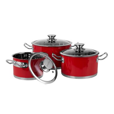 VINTAGE CUISINE_Zestaw retro garnków ze stali nierdzewnej, czerwony, 6 elementów_1