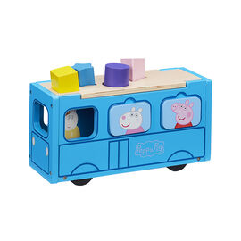 Zestaw drewniany autobus z figurką Peppa, sorter kształtów