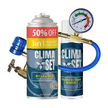CLIMASET_Gaz do klimatyzacji ClimaSet 3w1 R134a 626g, z przewodem z manometrem i odświeżaczem do klimatyzacji_1