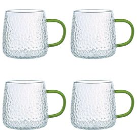 Szklanki żłobione MG Home Deco, 4 sztuki, 350 ml, z zielonym uchem