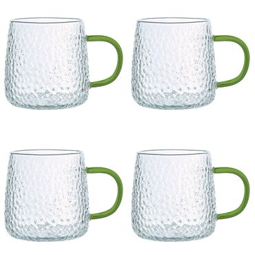 MG HOME_Szklanki żłobione MG Home Deco, 4 sztuki, 350 ml, z zielonym uchem_1
