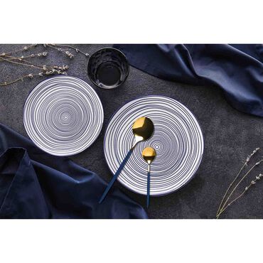 Zestaw obiadowy z porcelany na 6 osób MG Home Marea, 18 elementów, biało-niebieski