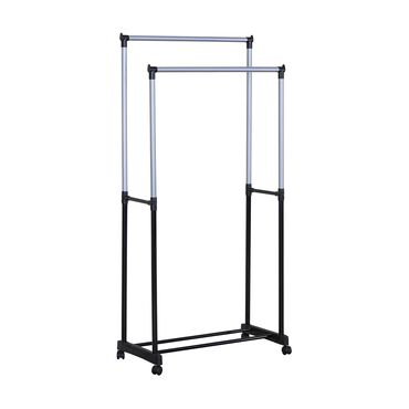 SMUKEE_Wieszak na ubrania Smukee 74,5 x 39 x 157 cm, z 2 drążkami, czarny, srebrny_1