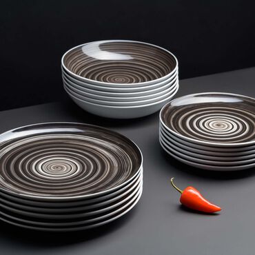 Zestaw obiadowy z porcelany na 6 osób Chodzież City, 18 elementów, czarny