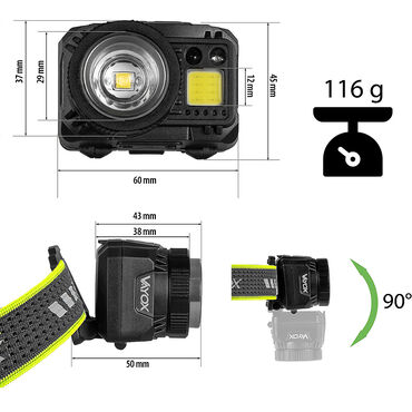 Latarka czołowa Vayox Pro VA0098, 500 lm, hybrydowa