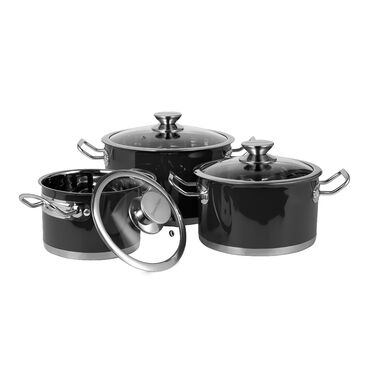 VINTAGE CUISINE_Zestaw retro garnków ze stali nierdzewnej, czarny, 6 elementów_1