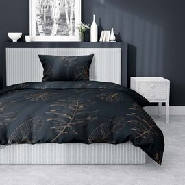 Pościel satynowa 140 x 200 cm Home Satin, granatowa w liście