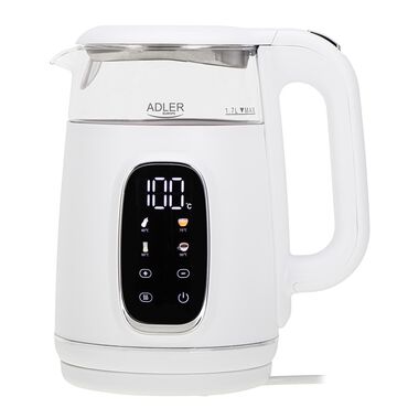 ADLER_Czajnik elektryczny szklany Adler AD 1305, 1,7 l, 1850 W, z regulacją temperatury i wyświetlaczem LED, biały_1