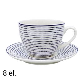 Zestaw do kawy z porcelany MG Home Marea, 240 ml, 8 elementów, biało-niebieski