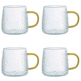 Szklanki żłobione MG Home Deco, 4 sztuki, 350 ml, z musztardowym uchem