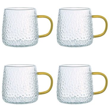 MG HOME_Szklanki żłobione MG Home Deco, 4 sztuki, 350 ml, z musztardowym uchem_1