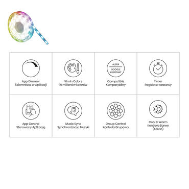 Inteligentna taśma LED RGB Smart Tuya IP65 Eko-Light, 3 m, Wi-Fi
